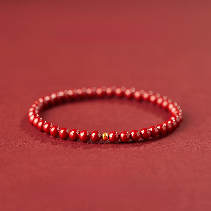 Buddha Stones 999 Gold Zinnober Einfaches Design Konzentrationsarmband - 4 mm Imperial Cinnabar & 3 mm Goldperle - image 7