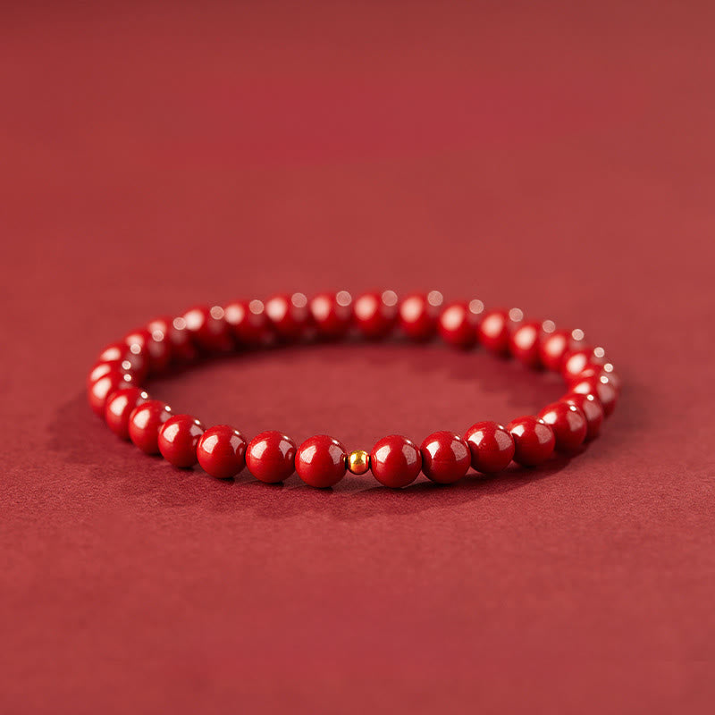 Buddha Stones 999 Gold Zinnober Einfaches Design Konzentrationsarmband - 6 mm Imperial Cinnabar & 3 mm Goldperle - image 9