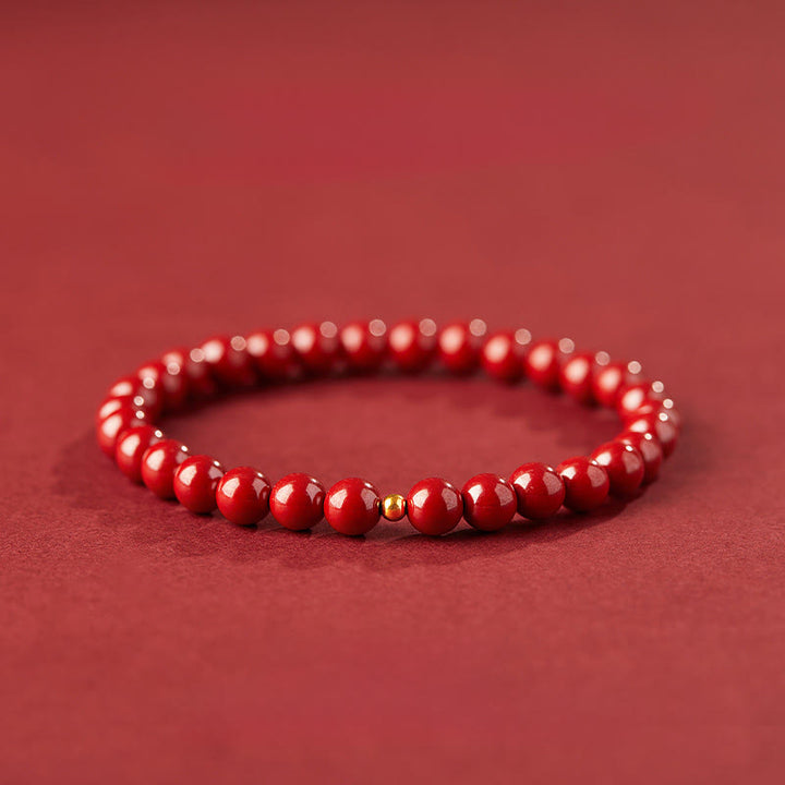 Buddha Stones 999 Gold Zinnober Einfaches Design Konzentrationsarmband - 6 mm Imperial Cinnabar & 3 mm Goldperle - image 9