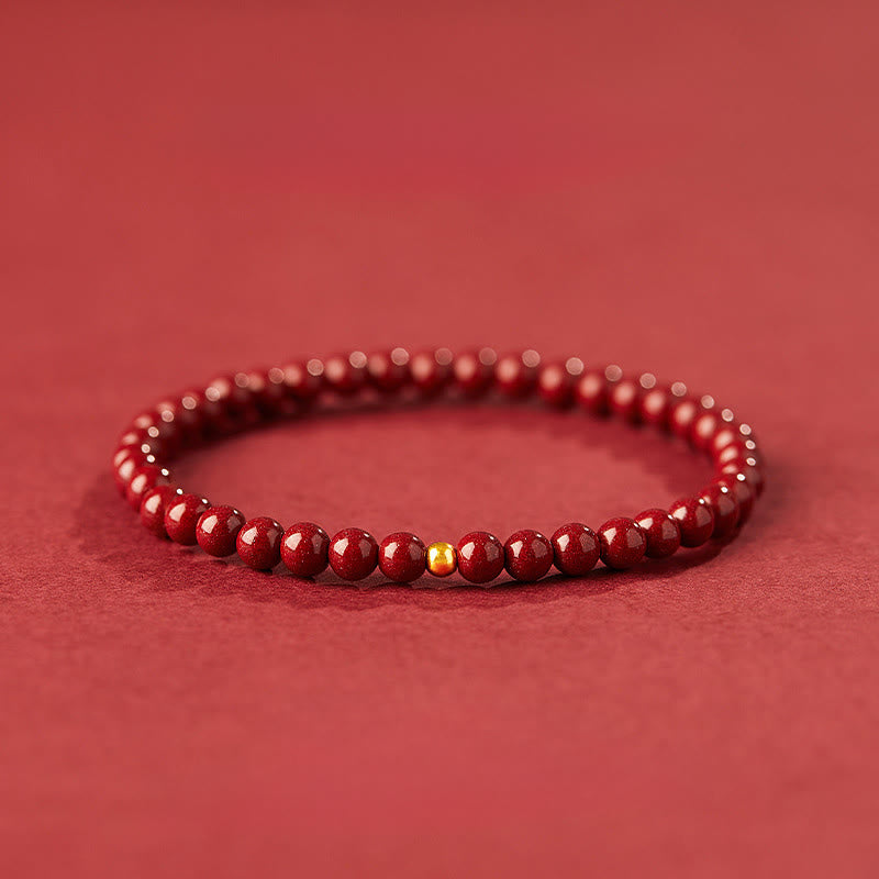 Buddha Stones 999 Gold Zinnober Einfaches Design Konzentrationsarmband - 4 mm Zinnober & 3 mm Goldperle - image 0