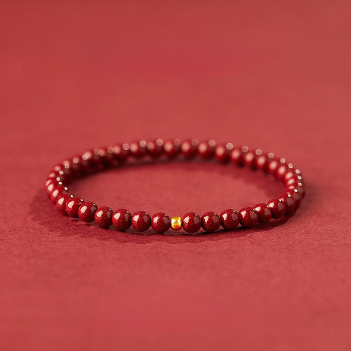 Buddha Stones 999 Gold Zinnober Einfaches Design Konzentrationsarmband - 4 mm Zinnober & 3 mm Goldperle - image 0