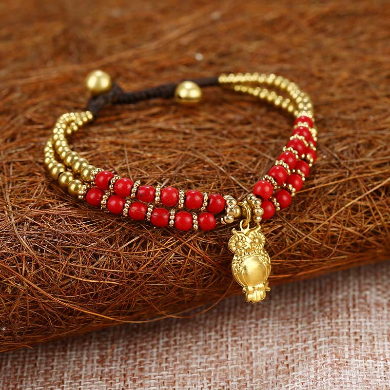 Buddha Stones Türkis Elefant Glück Doppelschichtiges Kupfer Stärke Armband - Rot Türkis (Handgelenkumfang: 15–18 cm) - image 4