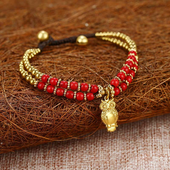 Buddha Stones Türkis Elefant Glück Doppelschichtiges Kupfer Stärke Armband - Rot Türkis (Handgelenkumfang: 15–18 cm) - image 4