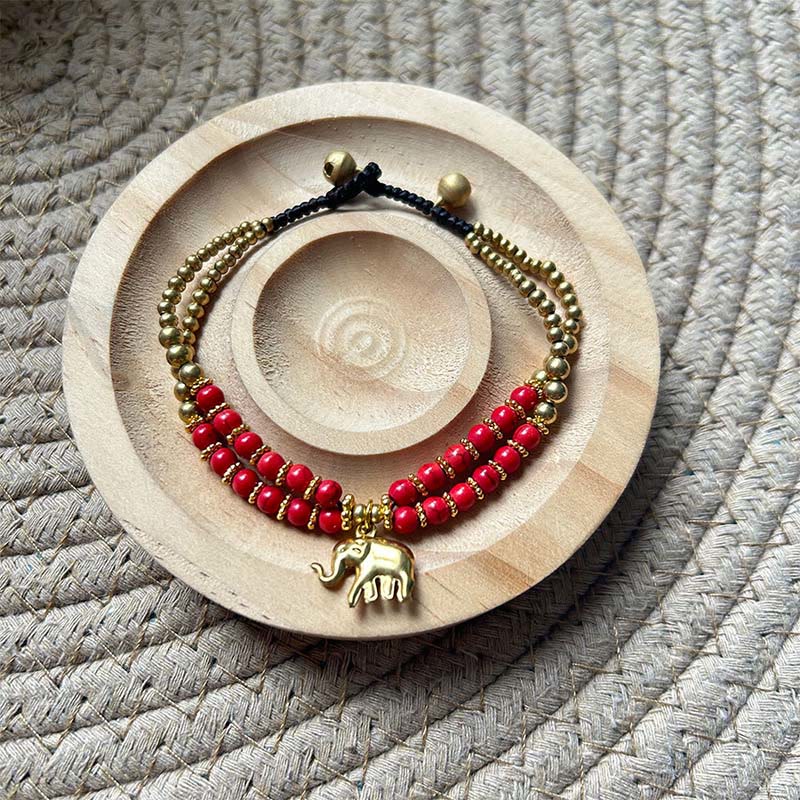 Buddha Stones Türkis Elefant Glück Doppelschichtiges Kupfer Stärke Armband - image 5