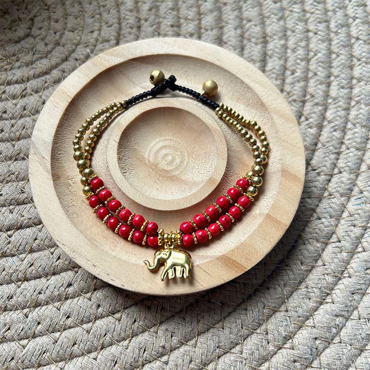 Buddha Stones Türkis Elefant Glück Doppelschichtiges Kupfer Stärke Armband - image 5