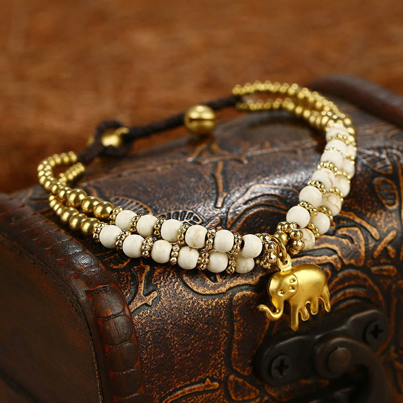 Buddha Stones Türkis Elefant Glück Doppelschichtiges Kupfer Stärke Armband - Weiß Türkis (Handgelenkumfang: 15–18 cm) - image 0