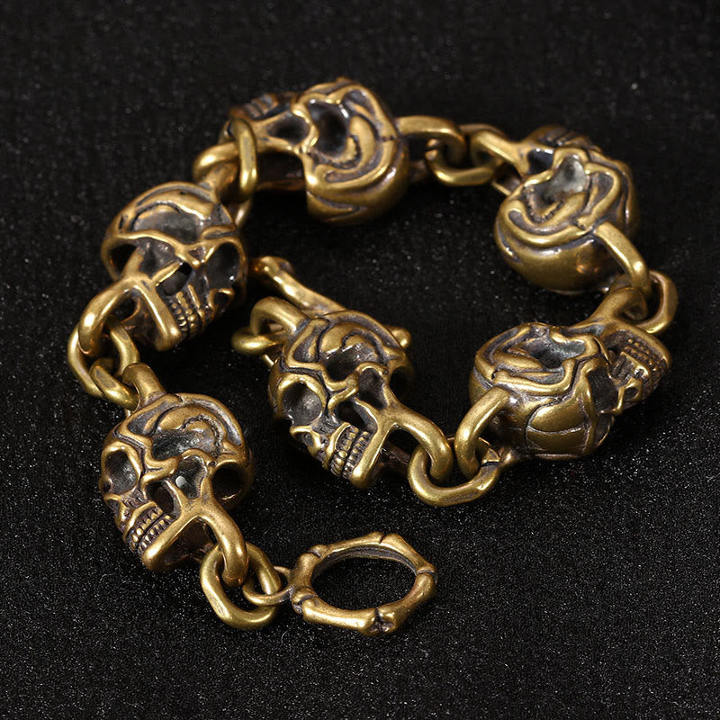 Buddha Stones Retro Kupfer Messing Totenkopf Der Herr der Leiche Wald Schutz Armband - image 1