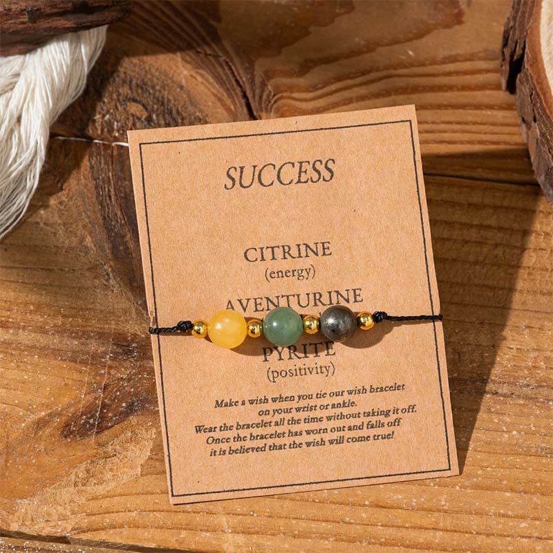 Buddha Stones Citrin Grün Aventurin Pyrit Erfolg Seil Karte Armband - Runde Perlen (Handgelenkumfang: 14–23 cm) - image 1