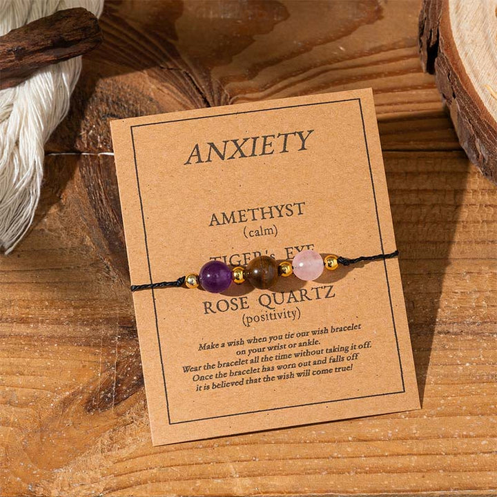 Buddha Stones Amethyst Tigerauge Rosenquarz Schutz Anti-Angst Karte Seil Armband - Runde Perlen (Handgelenkumfang: 14–23 cm) - image 1
