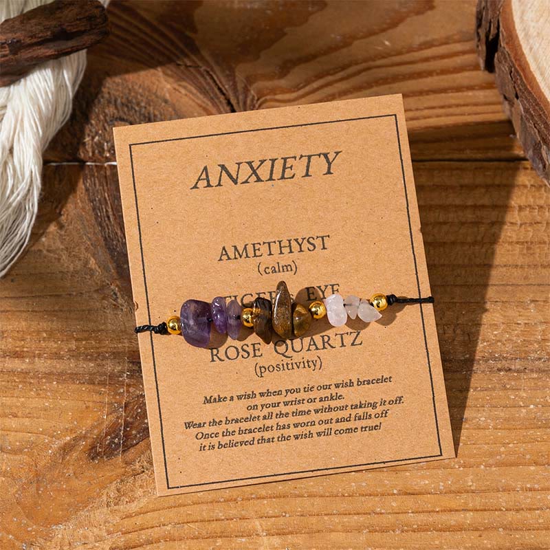 Buddha Stones Amethyst Tigerauge Rosenquarz Schutz Anti-Angst Karte Seil Armband - Unregelmäßige Perlen (Handgelenkumfang: 14–23 cm) - image 0