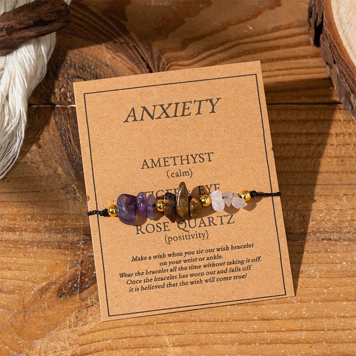 Buddha Stones Amethyst Tigerauge Rosenquarz Schutz Anti-Angst Karte Seil Armband - Unregelmäßige Perlen (Handgelenkumfang: 14–23 cm) - image 0