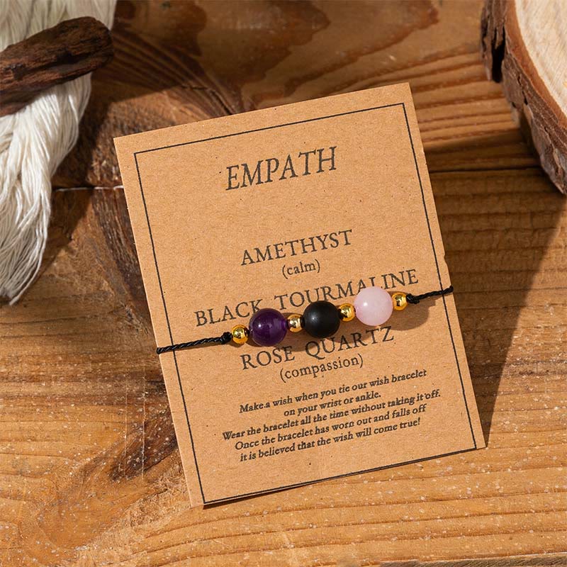 Buddha Stones Amethyst Schwarzer Turmalin Rosenquarz Empath Card Seil Armband - Runde Perlen (Handgelenkumfang: 14–23 cm) - image 1