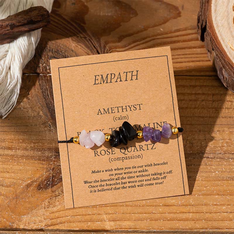Buddha Stones Amethyst Schwarzer Turmalin Rosenquarz Empath Card Seil Armband - Unregelmäßige Perlen (Handgelenkumfang: 14–23 cm) - image 0