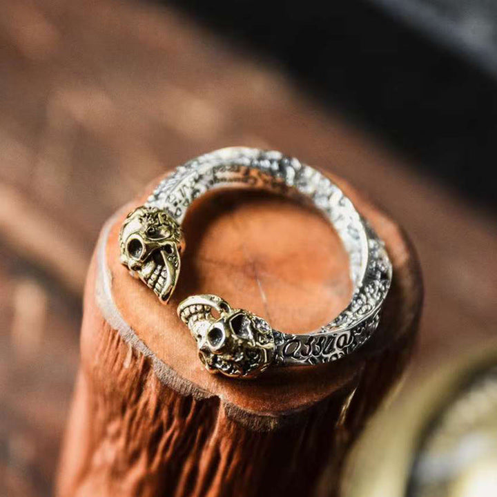 Buddha Stones Der Herr des Leichenwaldes Kupfer Doppelschädel hält böse Geister fern Ring - Doppelschädel - image 0