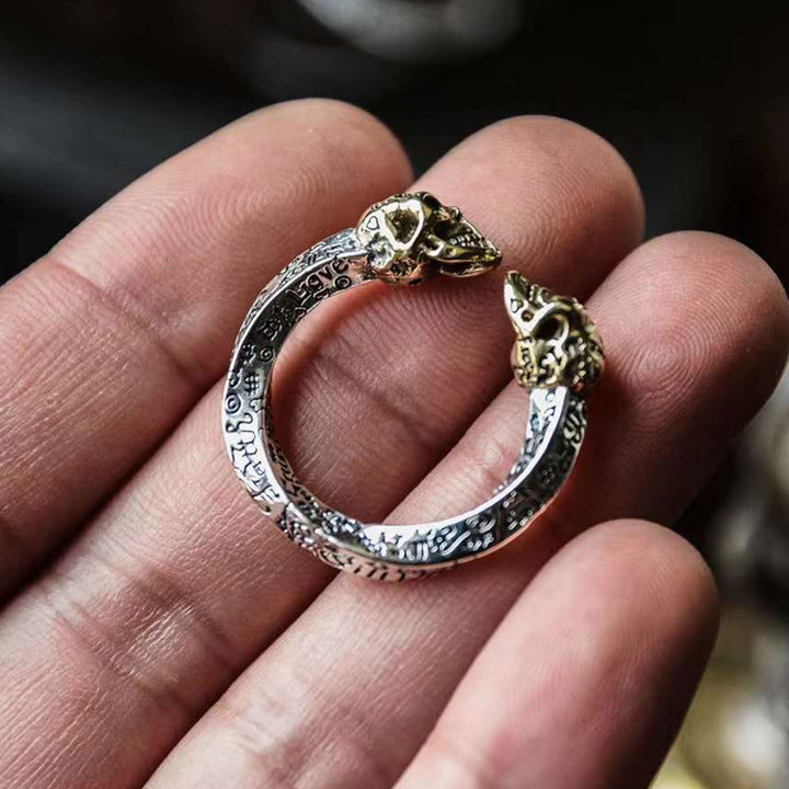 Buddha Stones Der Herr des Leichenwaldes Kupfer Doppelschädel hält böse Geister fern Ring - image 3