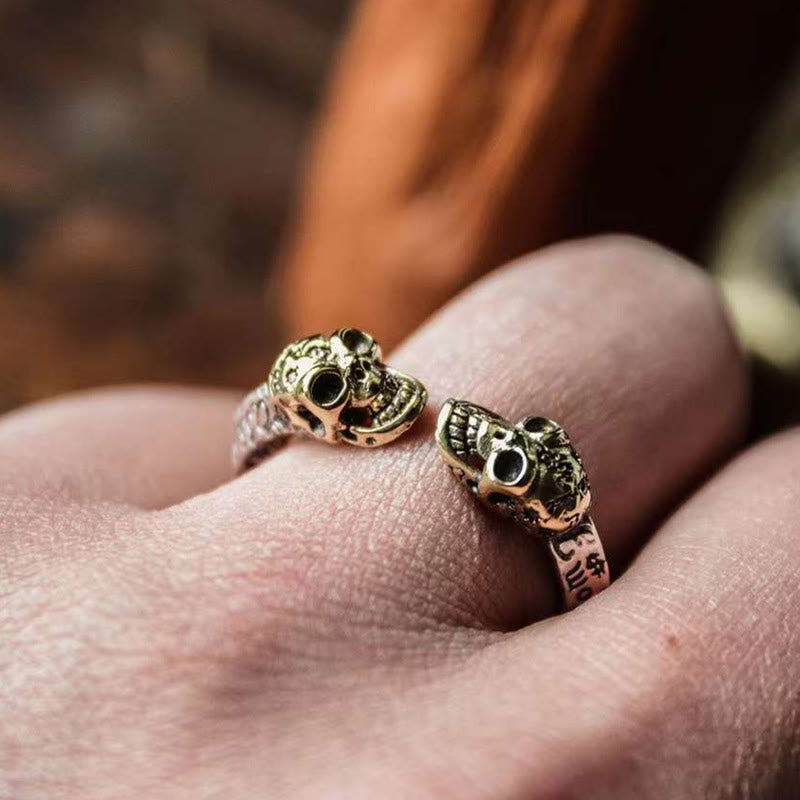 Buddha Stones Der Herr des Leichenwaldes Kupfer Doppelschädel hält böse Geister fern Ring - image 2