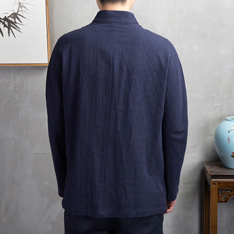 Buddha Stones Einfarbig Casual Frosch-Knopf Herrenhemd Kleidung - image 10