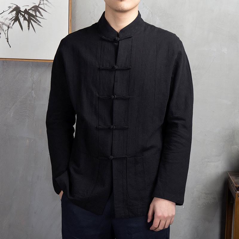 Buddha Stones Einfarbig Casual Frosch-Knopf Herrenhemd Kleidung - Schwarz - US/ UK/AU44，EU54 (5XL) - image 22