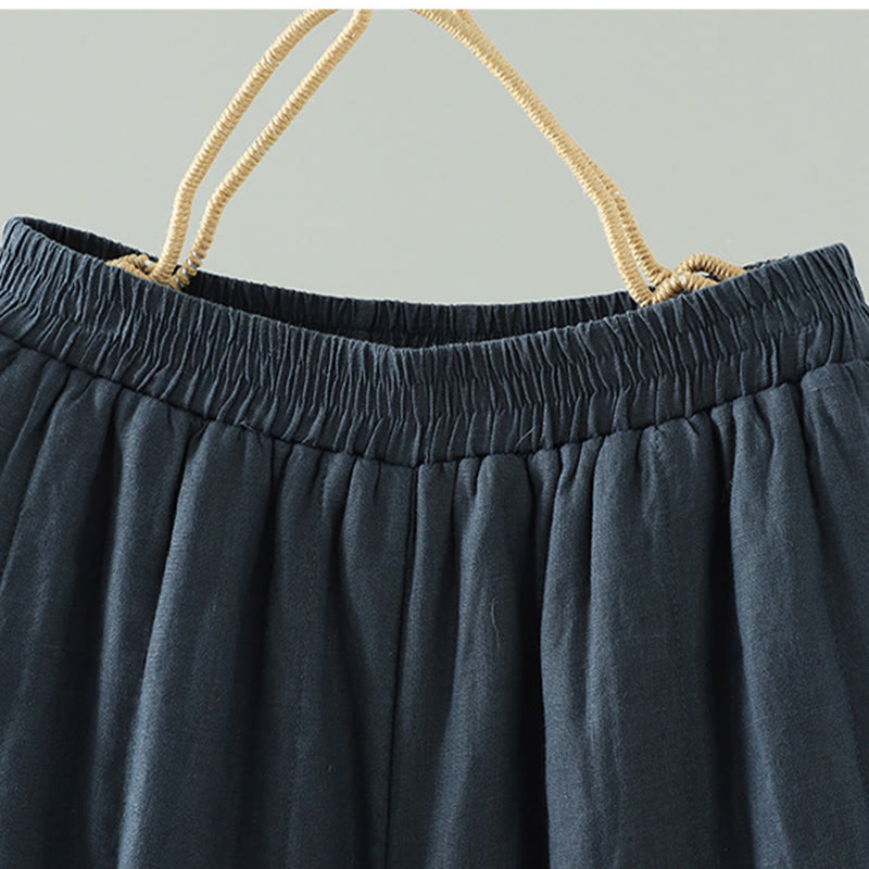 Buddha Stones, bestickte Froschknopf-Damenhose mit weitem Bein und Taschen - image 2