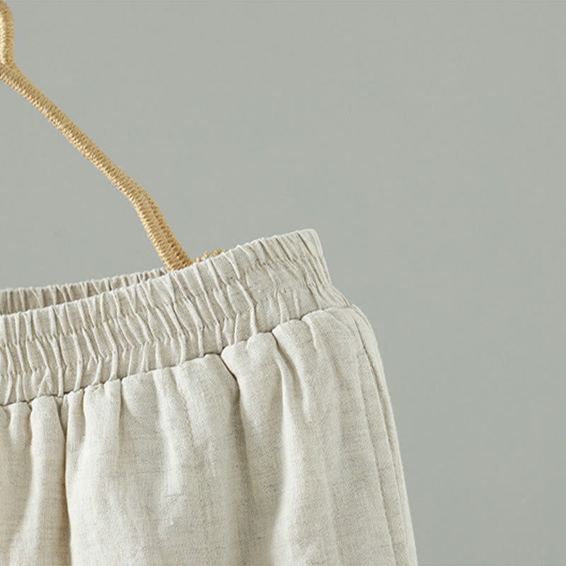 Buddha Stones bestickte Froschknopf-Baumwoll-gepolsterte Damenhose mit weitem Bein und Taschen - image 9