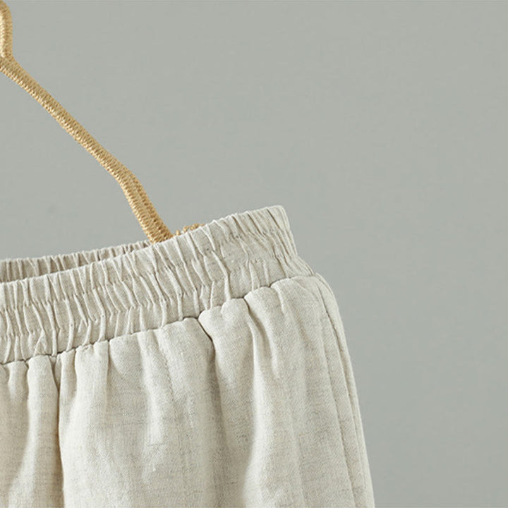 Buddha Stones bestickte Froschknopf-Baumwoll-gepolsterte Damenhose mit weitem Bein und Taschen - image 9