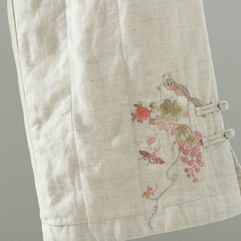 Buddha Stones, bestickte Froschknopf-Damenhose mit weitem Bein und Taschen - image 13