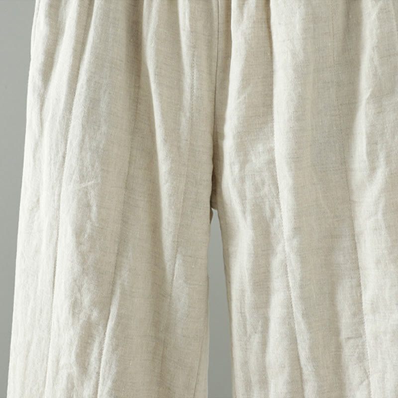 Buddha Stones, bestickte Froschknopf-Damenhose mit weitem Bein und Taschen - image 10