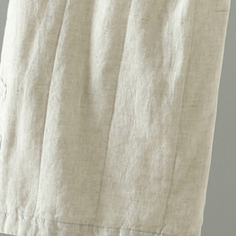 Buddha Stones bestickte Froschknopf-Baumwoll-gepolsterte Damenhose mit weitem Bein und Taschen - image 8