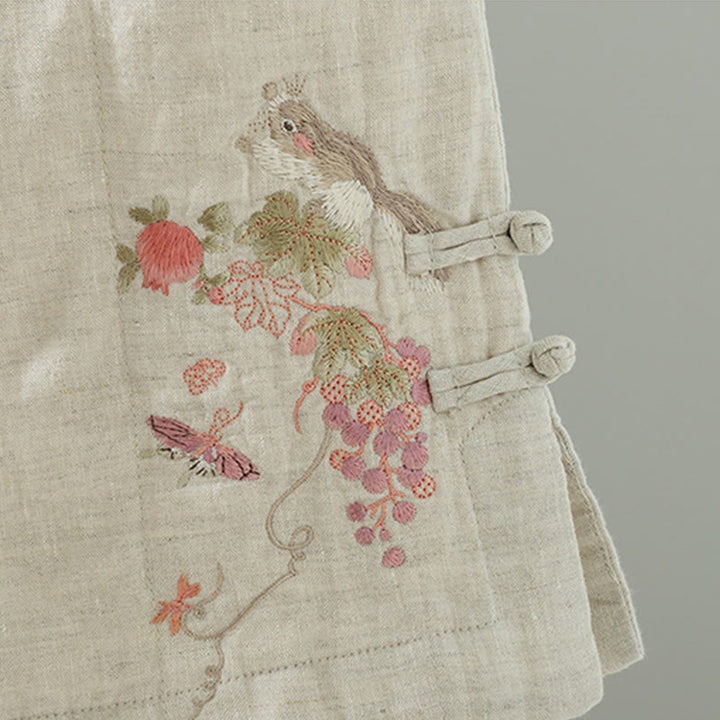 Buddha Stones, bestickte Froschknopf-Damenhose mit weitem Bein und Taschen - image 14