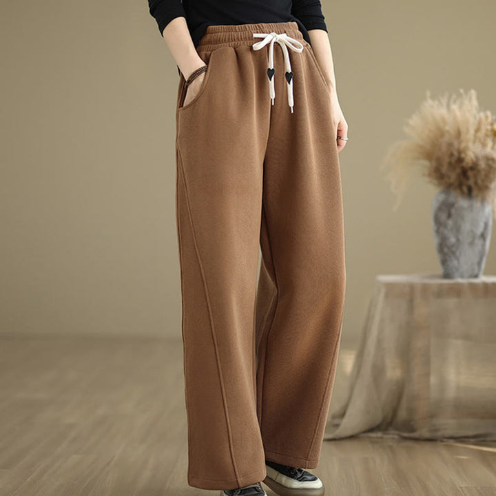 Buddha Stones Damen-Hose mit weitem Bein, weitem Bein und Taschen, einfarbig mit Kordelzug - image 3