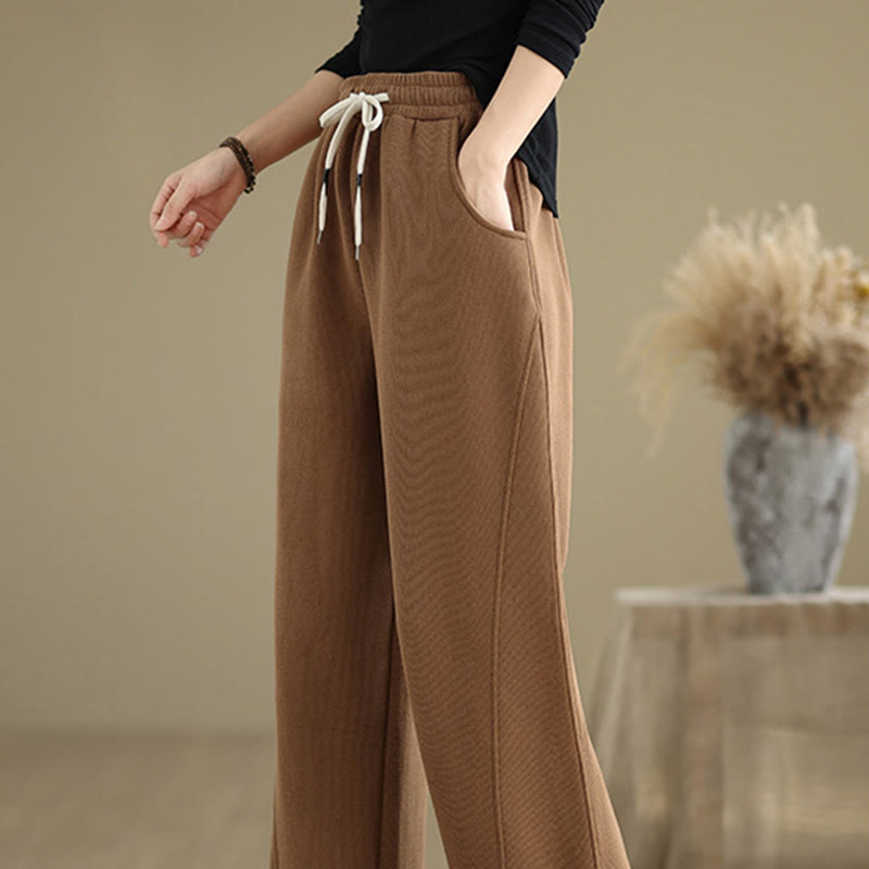Buddha Stones Damen-Hose mit weitem Bein, weitem Bein und Taschen, einfarbig mit Kordelzug - image 2