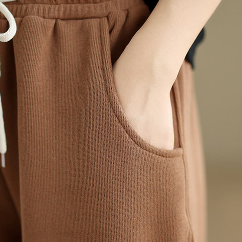 Buddha Stones Damen-Hose mit weitem Bein, weitem Bein und Taschen, einfarbig mit Kordelzug - image 8