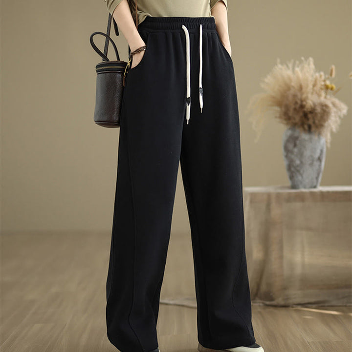 Buddha Stones Damen-Hose mit weitem Bein, weitem Bein und Taschen, einfarbig mit Kordelzug - image 12