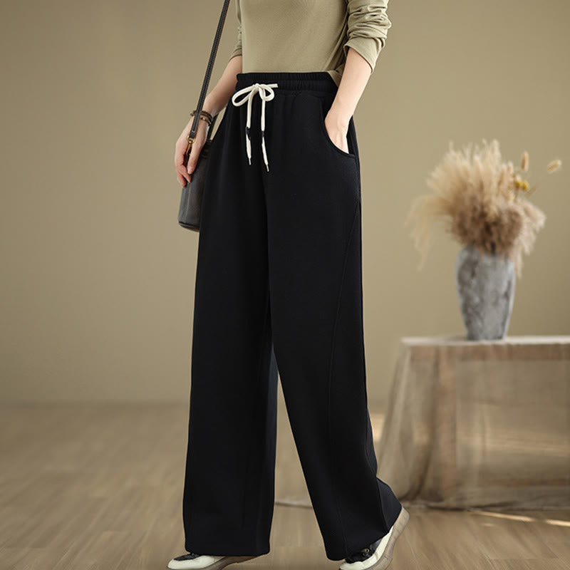 Buddha Stones Damen-Hose mit weitem Bein, weitem Bein und Taschen, einfarbig mit Kordelzug - image 10