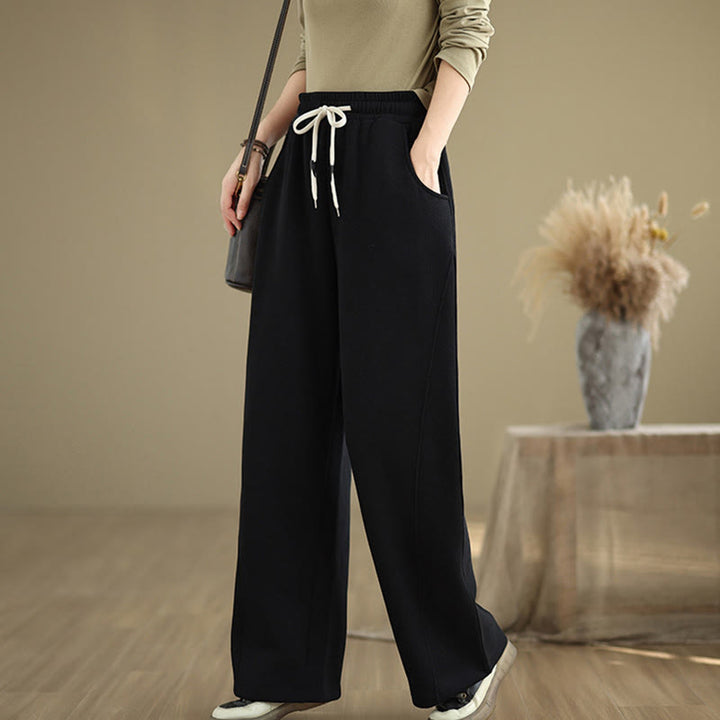 Buddha Stones Damen-Hose mit weitem Bein, weitem Bein und Taschen, einfarbig mit Kordelzug - image 10