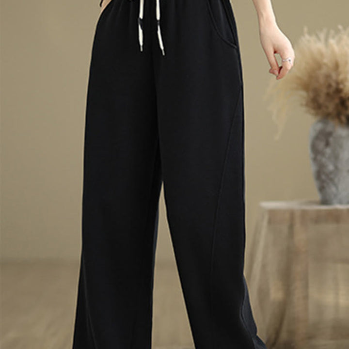 Buddha Stones Damen-Hose mit weitem Bein, weitem Bein und Taschen, einfarbig mit Kordelzug - image 14