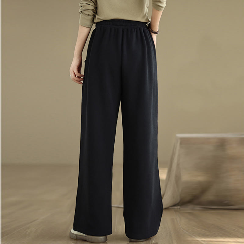 Buddha Stones Damen-Hose mit weitem Bein, weitem Bein und Taschen, einfarbig mit Kordelzug - image 11