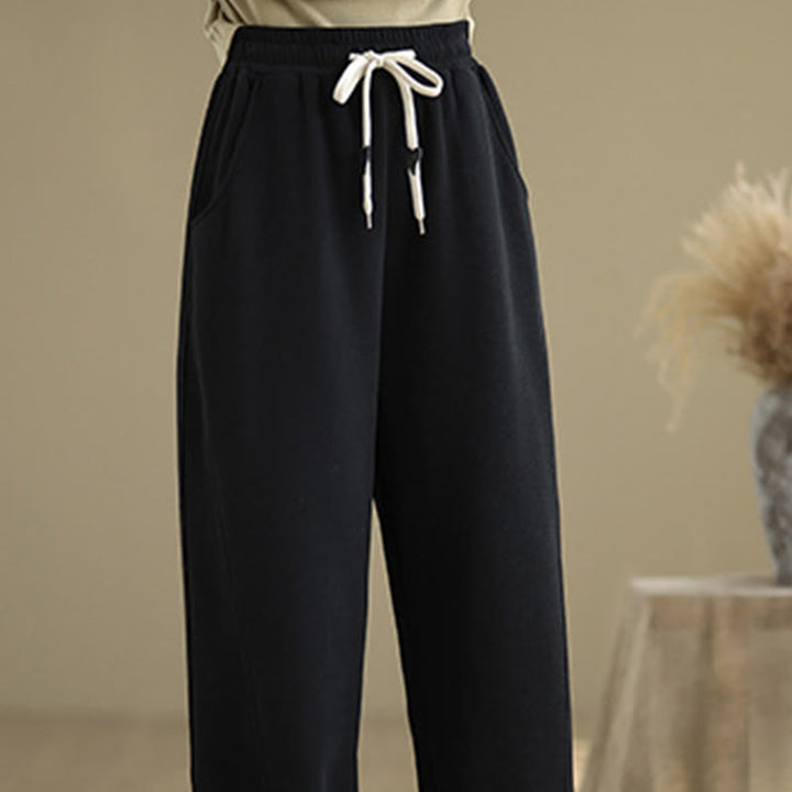 Buddha Stones Damen-Hose mit weitem Bein, weitem Bein und Taschen, einfarbig mit Kordelzug - image 13