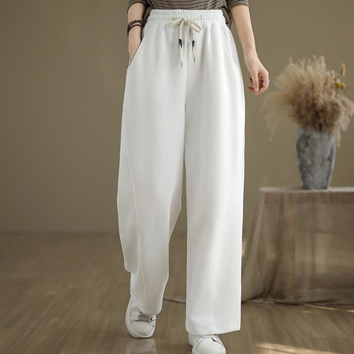 Buddha Stones Damen-Hose mit weitem Bein, weitem Bein und Taschen, einfarbig mit Kordelzug - image 16