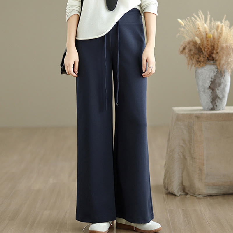Buddha Stones – Schlichte Damenhose mit weitem Bein und Kordelzug aus Baumwolle und Polyester mit Taschen - image 5
