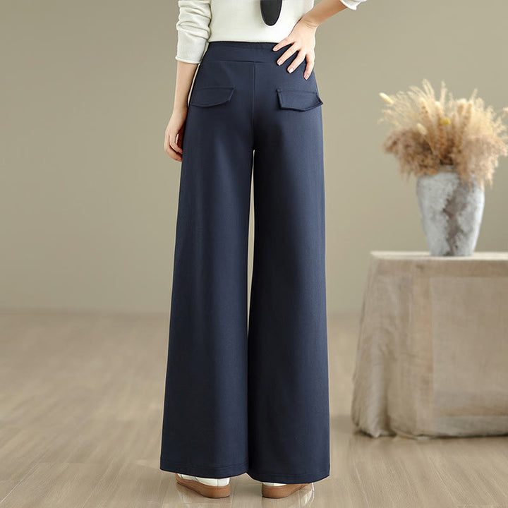 Buddha Stones – Schlichte Damenhose mit weitem Bein und Kordelzug aus Baumwolle und Polyester mit Taschen - image 3