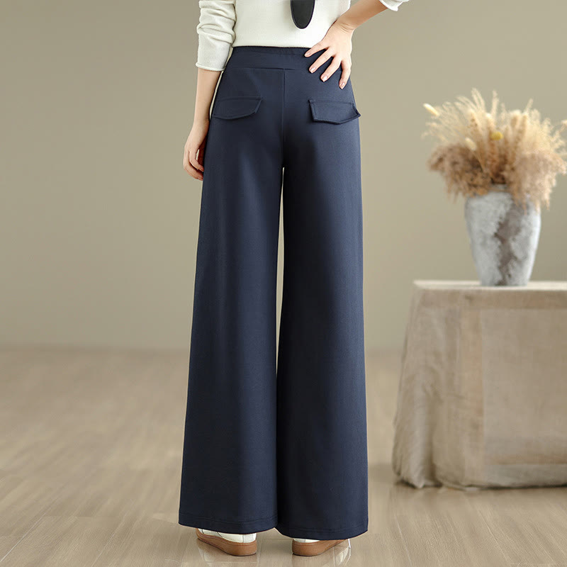 Buddha Stones – Schlichte Damenhose mit weitem Bein und Kordelzug aus Baumwolle und Polyester mit Taschen - image 3