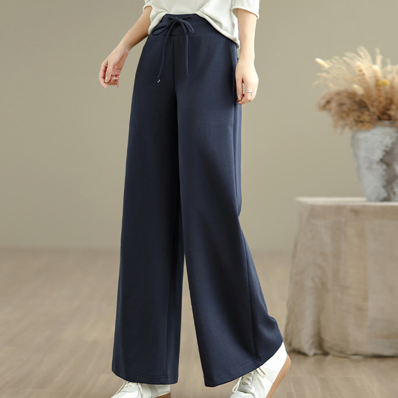 Buddha Stones – Schlichte Damenhose mit weitem Bein und Kordelzug aus Baumwolle und Polyester mit Taschen - Marine - US8-10， UK/AU12-14，EU40-42 (2XL) - image 0