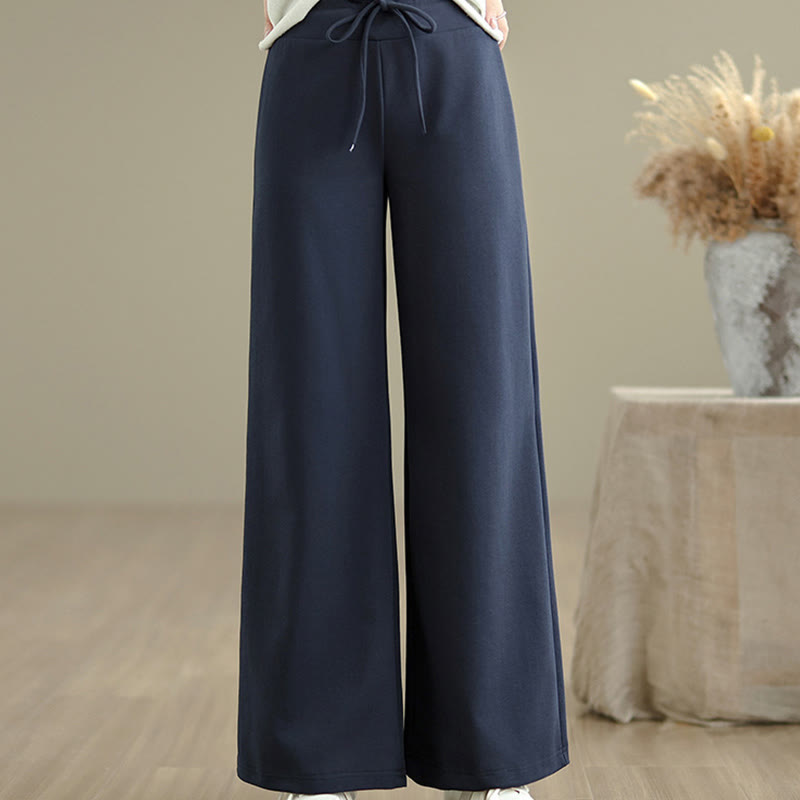 Buddha Stones – Schlichte Damenhose mit weitem Bein und Kordelzug aus Baumwolle und Polyester mit Taschen - image 1