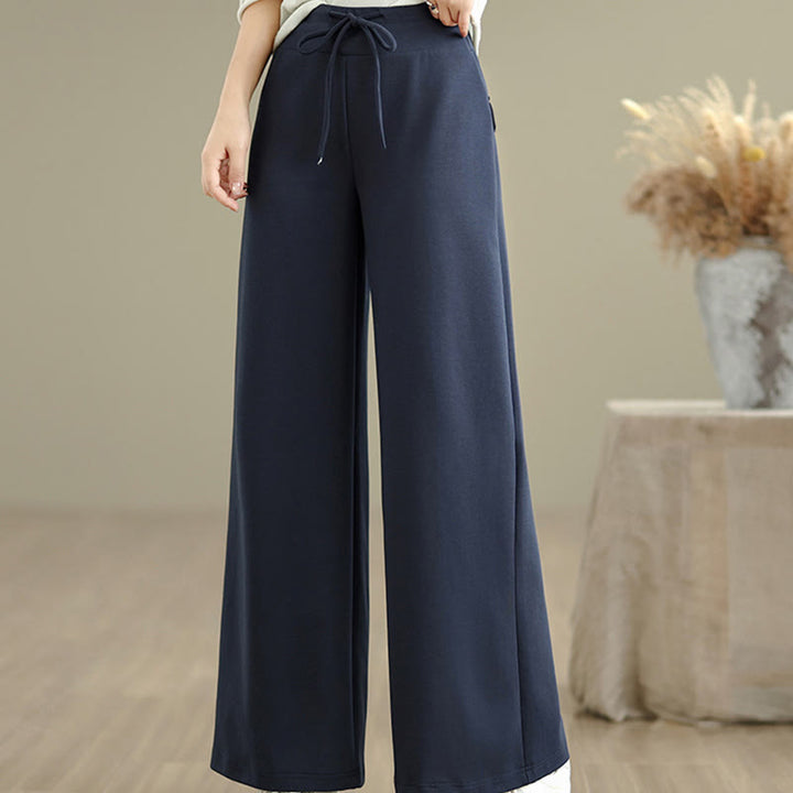 Buddha Stones – Schlichte Damenhose mit weitem Bein und Kordelzug aus Baumwolle und Polyester mit Taschen - image 2