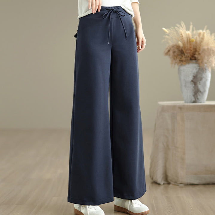 Buddha Stones – Schlichte Damenhose mit weitem Bein und Kordelzug aus Baumwolle und Polyester mit Taschen - image 4