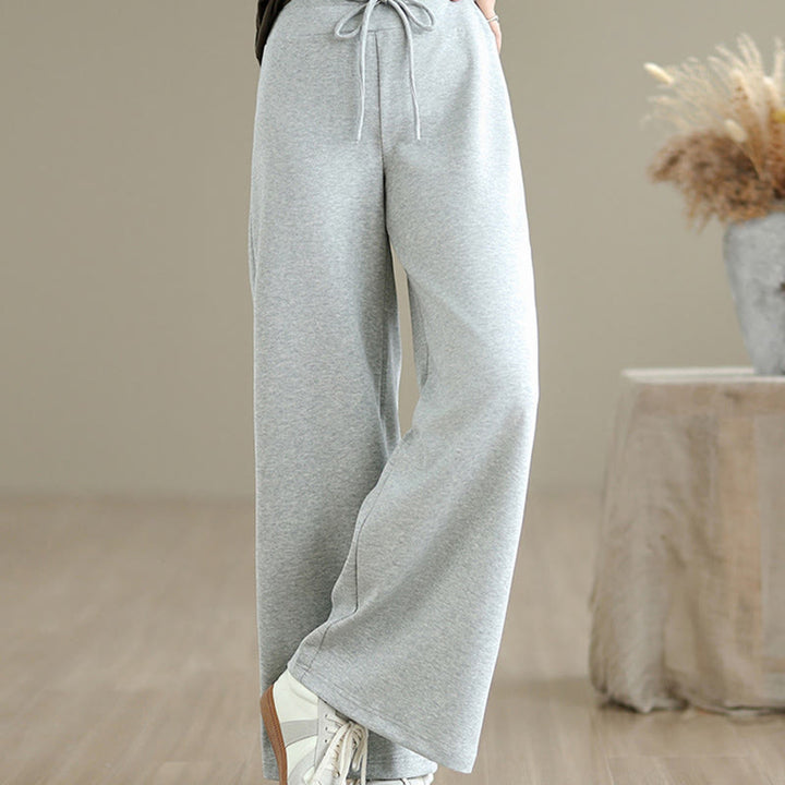 Buddha Stones – Schlichte Damenhose mit weitem Bein und Kordelzug aus Baumwolle und Polyester mit Taschen - image 12
