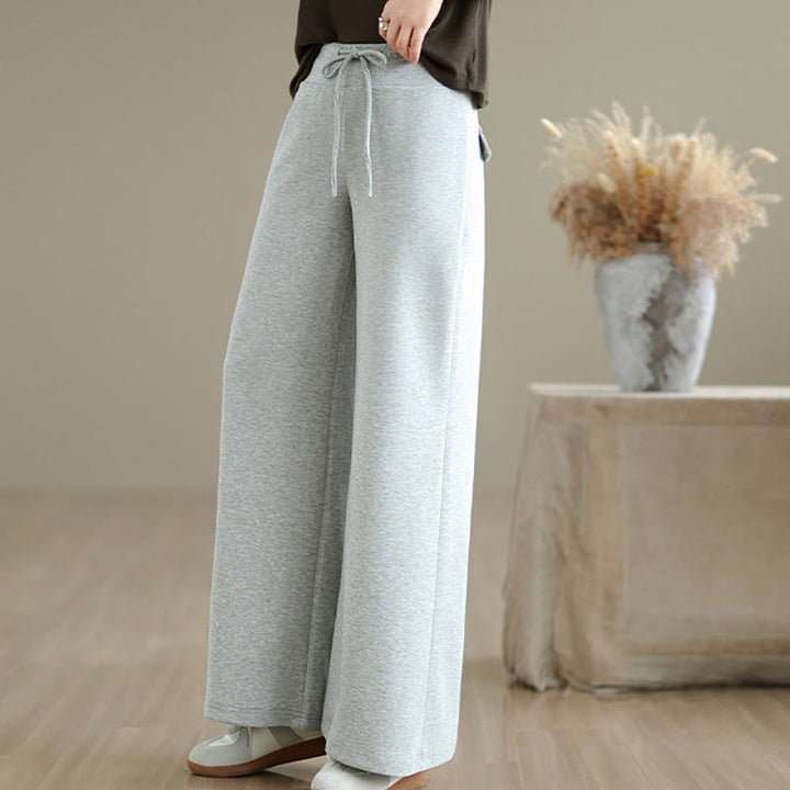 Buddha Stones – Schlichte Damenhose mit weitem Bein und Kordelzug aus Baumwolle und Polyester mit Taschen - image 10