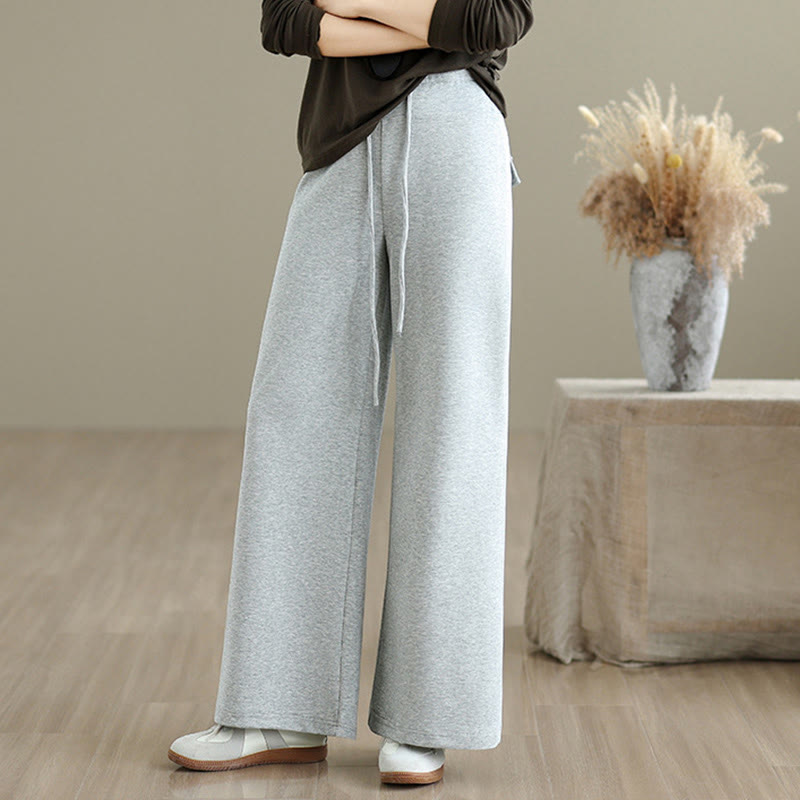 Buddha Stones – Schlichte Damenhose mit weitem Bein und Kordelzug aus Baumwolle und Polyester mit Taschen - image 11