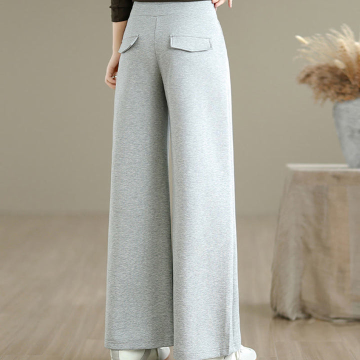 Buddha Stones – Schlichte Damenhose mit weitem Bein und Kordelzug aus Baumwolle und Polyester mit Taschen - image 13